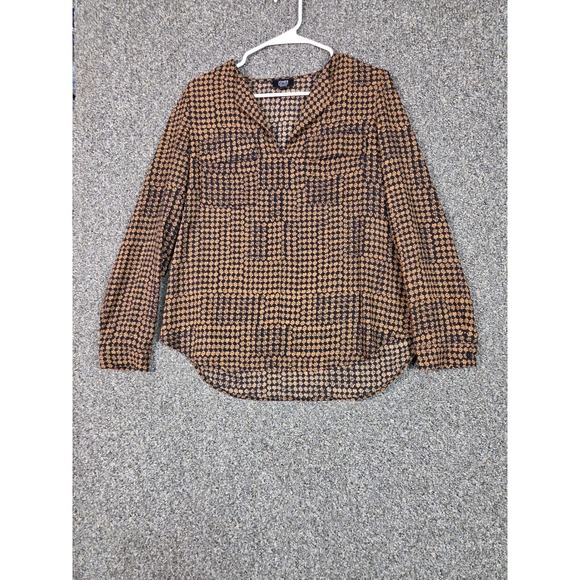 Jones New York Signature Tops - Jones New York Blouse Women M Brown Geometric V-Neck‎ Long Sleeve Top